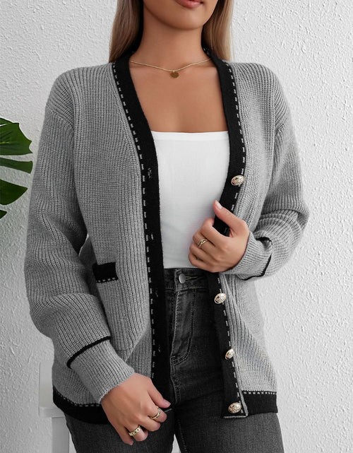 Load image into Gallery viewer, Contrast Trim Button Up Long Sleeve Cardigan
