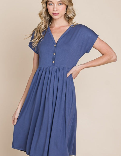 Load image into Gallery viewer, BOMBOM V-Neck Short Sleeve Dress
