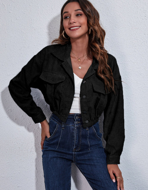 Load image into Gallery viewer, Collared Neck Dropped Shoulder Buttoned Jacket
