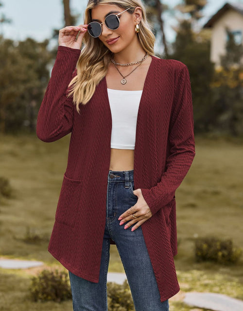 Load image into Gallery viewer, Cable-Knit Long Sleeve Cardigan with Pocket
