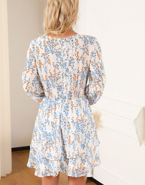 Load image into Gallery viewer, Printed Surplice Balloon Sleeve Mini Dress
