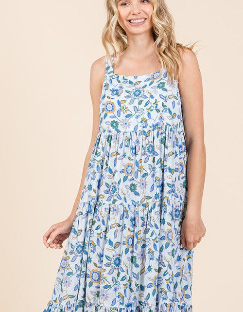 Load image into Gallery viewer, Mittoshop Flower Print Tiered Sleeveless Empire Maxi Dress
