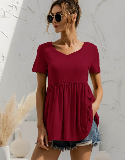 Load image into Gallery viewer, V-Neck Short Sleeve Babydoll Top

