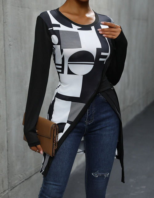 Load image into Gallery viewer, Perfee Geometric Round Neck Long Sleeve T-Shirt
