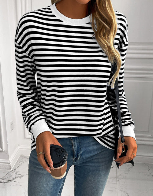 Load image into Gallery viewer, Ivy Lane Striped Round Neck Long Sleeve Sweatshirt
