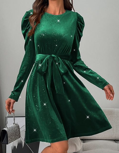 Load image into Gallery viewer, Glitter Round Neck Puff Sleeve Dress
