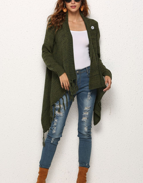 Load image into Gallery viewer, Angel Wings One-Button Tassel Tie Asymmetrical Hem Cardigan
