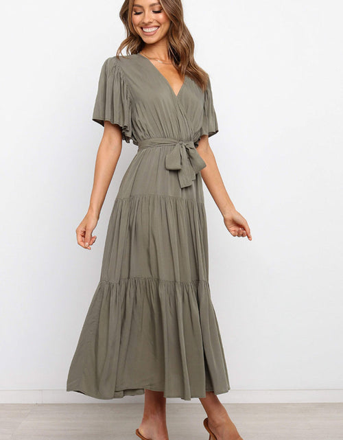 Load image into Gallery viewer, Tied Tiered Short Sleeve Midi Dress
