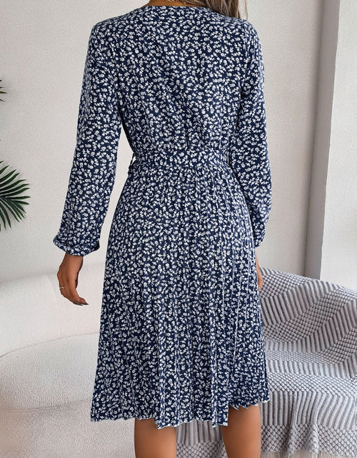 Load image into Gallery viewer, Ditsy Floral Tie Waist Pleated Dress
