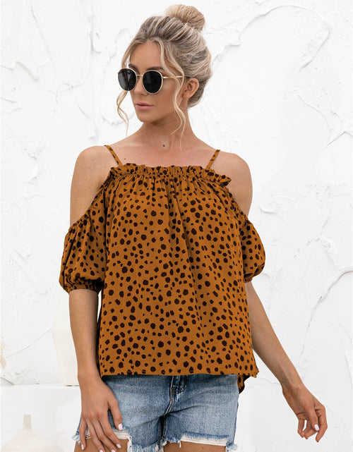Load image into Gallery viewer, Printed Cold-Shoulder Frill Trim Blouse

