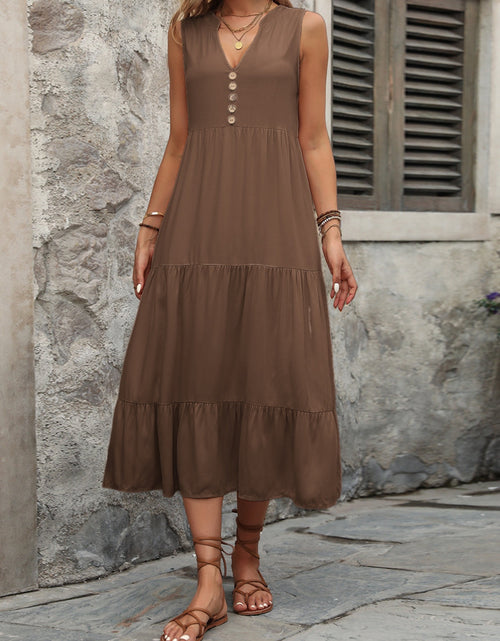 Load image into Gallery viewer, Ivy Lane Decorative Button Notched Sleeveless Dress
