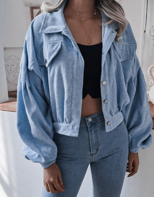 Load image into Gallery viewer, Lantern Sleeve Cropped Corduroy Jacket
