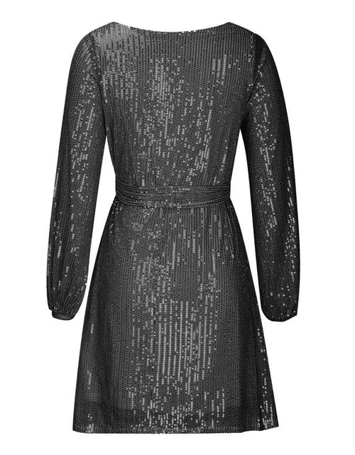 Load image into Gallery viewer, Sequin Tie Waist Long Sleeve Mini Dress
