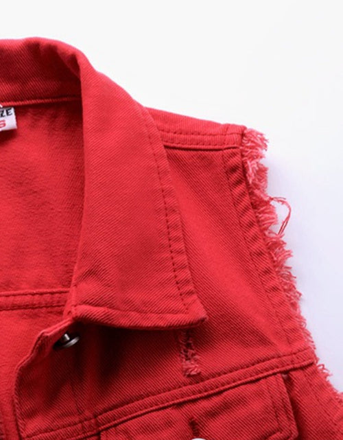 Load image into Gallery viewer, Full Size Button Down Raw Hem Sleeveless Denim Jacket Plus Size
