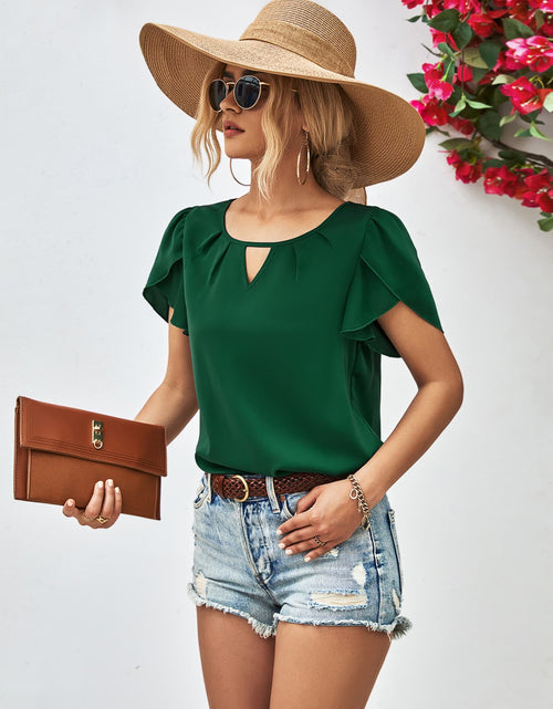 Load image into Gallery viewer, Cutout Round Neck Petal Sleeve Blouse
