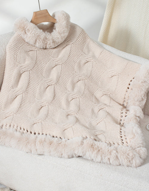Load image into Gallery viewer, Fuzzy Hem Cable-Knit Poncho
