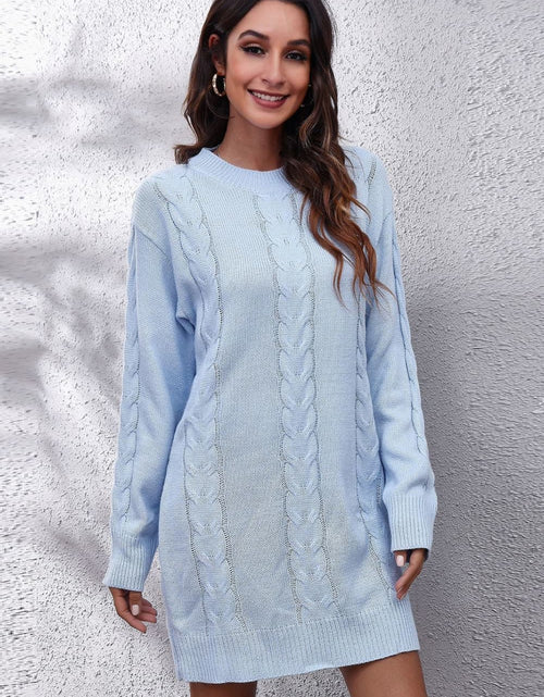Load image into Gallery viewer, Cable-Knit Round Neck Sweater Dress
