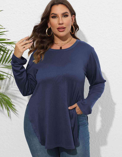 Load image into Gallery viewer, Plus Size Round Neck Long Sleeve Slit T-Shirt
