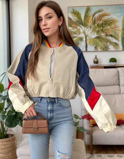 Load image into Gallery viewer, Contrast Baseball Collar Zip Up Long Sleeve Jacket
