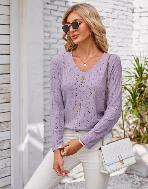 Load image into Gallery viewer, Decorative Button Openwork V-Neck T-Shirt
