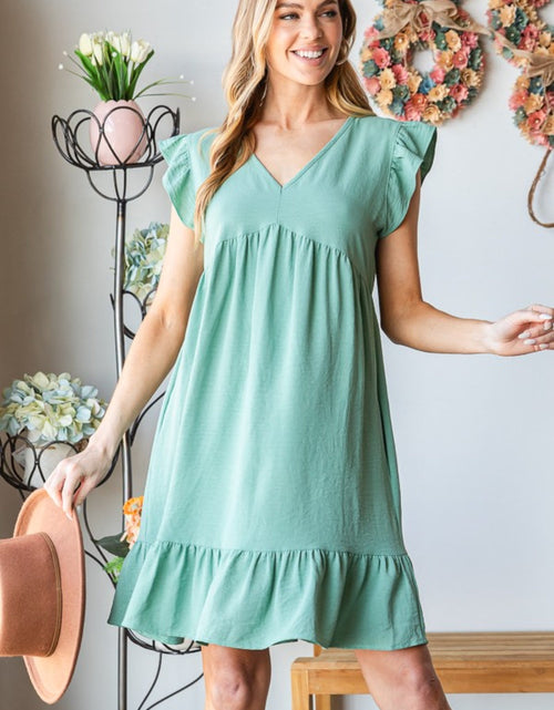Load image into Gallery viewer, Heimish Full Size Short Sleeve V Neck Ruffled Hem Dress
