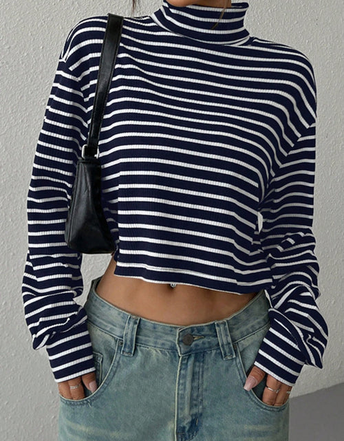 Load image into Gallery viewer, Striped Turtleneck Long Sleeve T-Shirt
