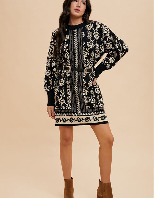 Load image into Gallery viewer, Annie Wear Floral Jacquard Round Neck Sweater Dress
