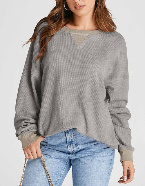 Load image into Gallery viewer, Waffle Knit Round Neck Long Sleeve T-Shirt

