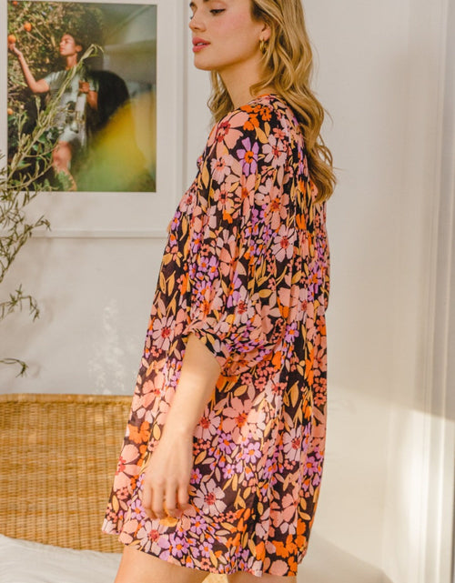 Load image into Gallery viewer, ODDI Full Size Floral Tied Neck Mini Dress

