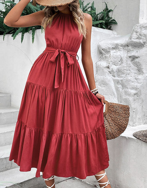 Load image into Gallery viewer, Perfee Tie Belt Tiered Midi Dress
