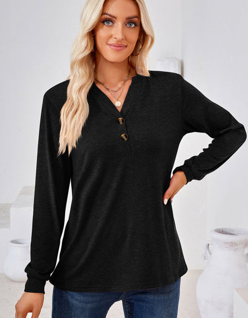 Load image into Gallery viewer, V-Neck Buttoned Long Sleeve Blouse
