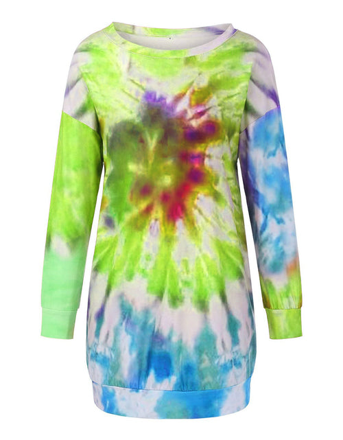 Load image into Gallery viewer, Full Size Tie-Dye Round Neck Long Sleeve Dress
