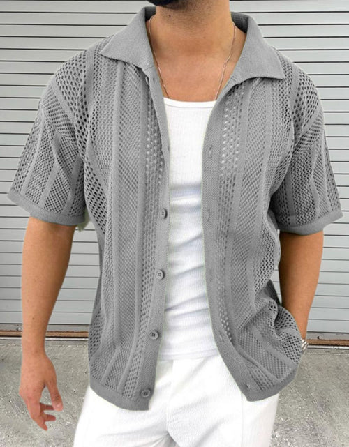 Load image into Gallery viewer, Men's Button Down Collared Neck Hollow Out Shirt
