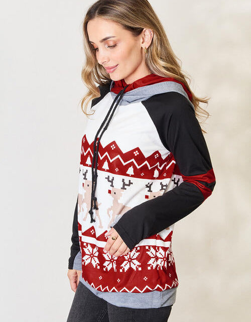 Load image into Gallery viewer, Double Take Full Size Christmas Drawstring Long Sleeve Hoodie
