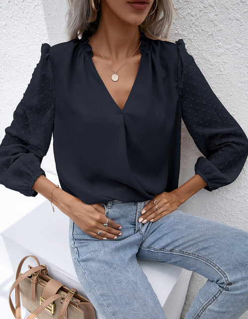 Load image into Gallery viewer, Ivy Lane Swiss Dot Frill Trim Puff Sleeve Blouse
