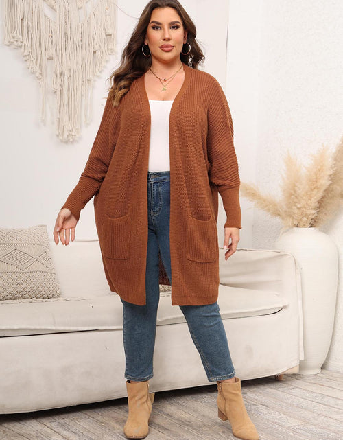 Load image into Gallery viewer, Plus Size Open Front Cardigan With Pockets

