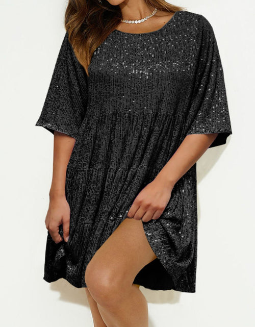 Load image into Gallery viewer, Sequin Round Neck Half Sleeve Mini Dress
