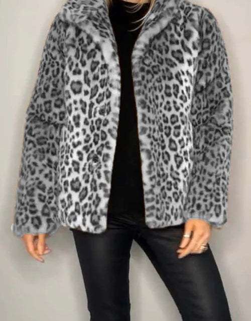 Load image into Gallery viewer, Full Size Leopard Furry Collared Neck Long Sleeve Coat
