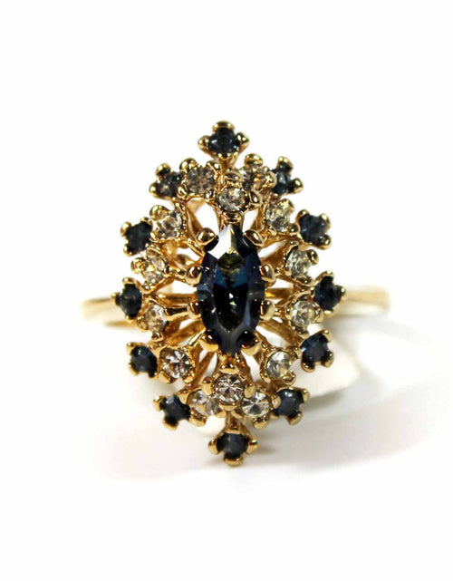 Load image into Gallery viewer, Vintage Ring Genuine Opal with Clear and Ruby Austrian Crystals 18kt Yellow Gold Electroplated by PVD Vintage Jewelry
