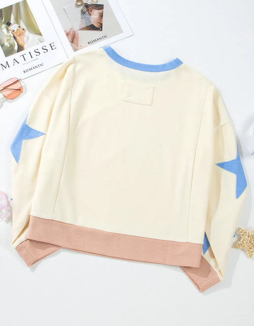 Load image into Gallery viewer, GAME DAY Star Patch Round Neck Long Sleeve Sweatshirt
