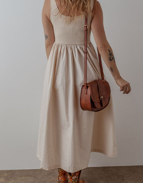 Load image into Gallery viewer, Scoop Neck Ribbed Bodice Sleeveless Midi Tank Dress
