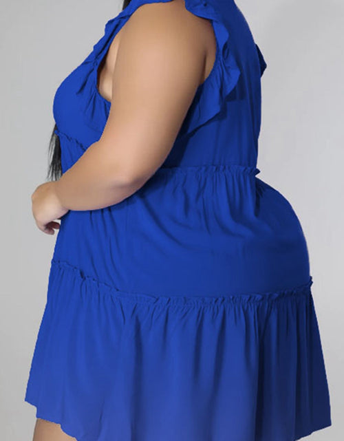 Load image into Gallery viewer, Plus Size V-Neck Frill Trim Mini Dress
