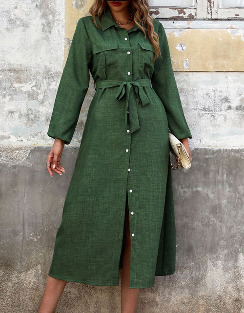 Load image into Gallery viewer, Perfee Collared Neck Long Sleeve Midi Shirt Dress

