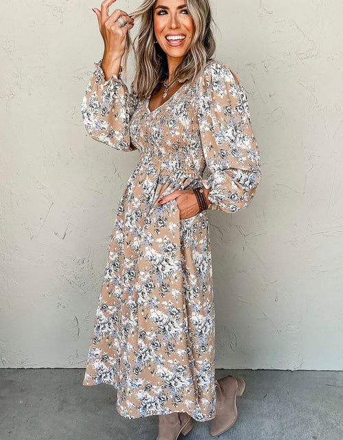 Load image into Gallery viewer, Printed V-Neck Long Sleeve Dress
