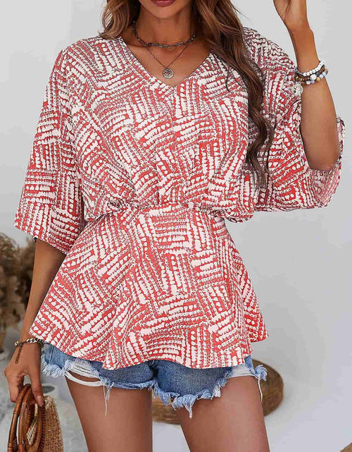 Load image into Gallery viewer, Printed V-Neck Dolman Sleeve Blouse
