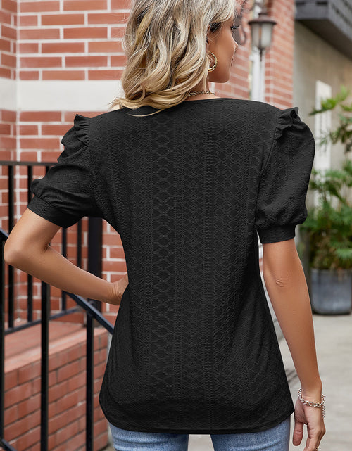 Load image into Gallery viewer, Eyelet Ruffled Round Neck T-Shirt
