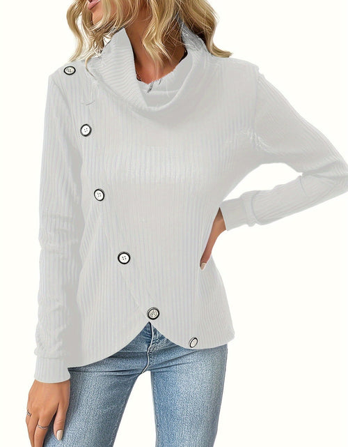 Load image into Gallery viewer, Decorative Button Turtleneck Long Sleeve T-Shirt
