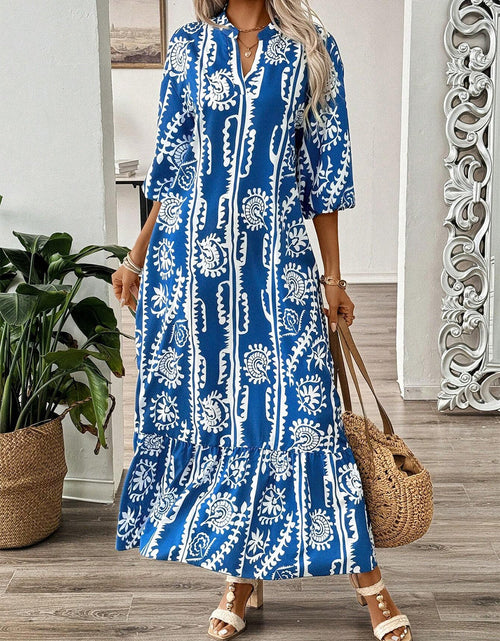 Load image into Gallery viewer, Printed Notched Half Sleeve Maxi Dress
