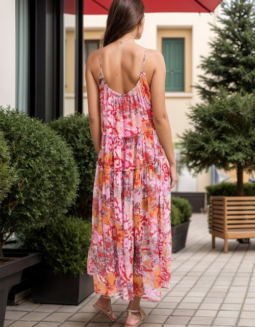 Load image into Gallery viewer, Tiered Printed V-Neck Sleeveless Dress
