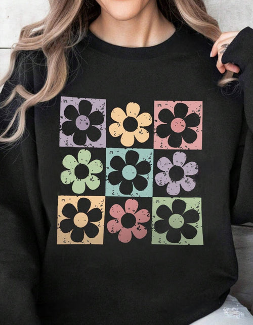 Load image into Gallery viewer, Flower Round Neck Long Sleeve Sweatshirt
